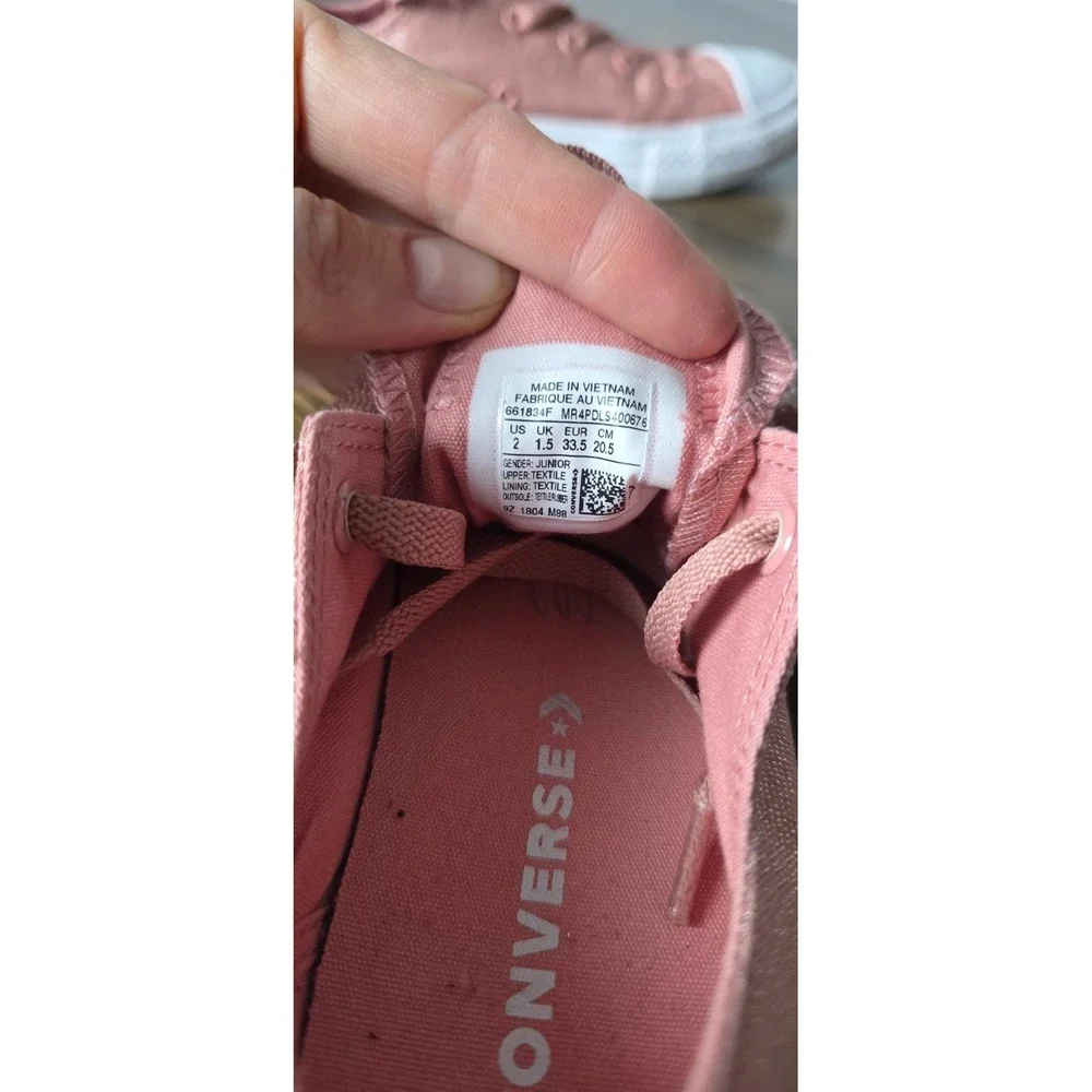 Converse All Star Junior Sneakers Size 2 Pink White Glitter Canvas Low Top Shoes